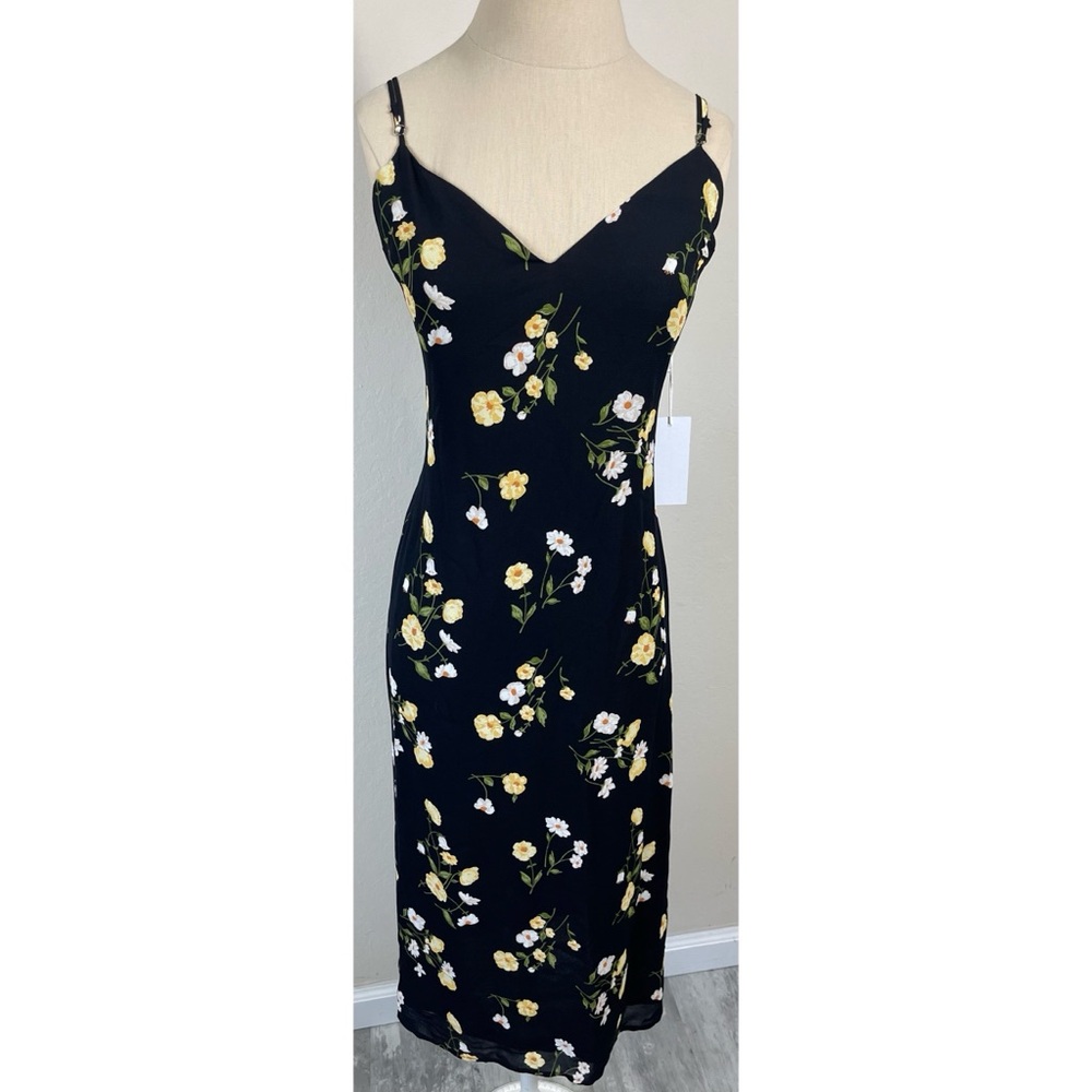 Reformation Black Floral Sleeveless Lightweight Midi Dress